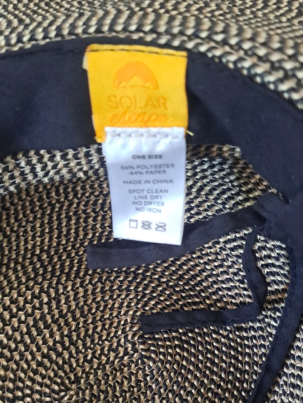 Solar escape Hat Sun Women's Wide Brim Straw with Black band Adjustable Cord